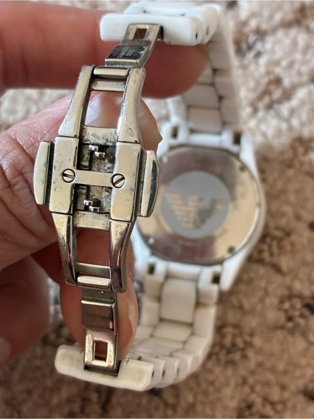 Emporio Armani White Ceramic Women's Bracelet Watch with Gold Accents